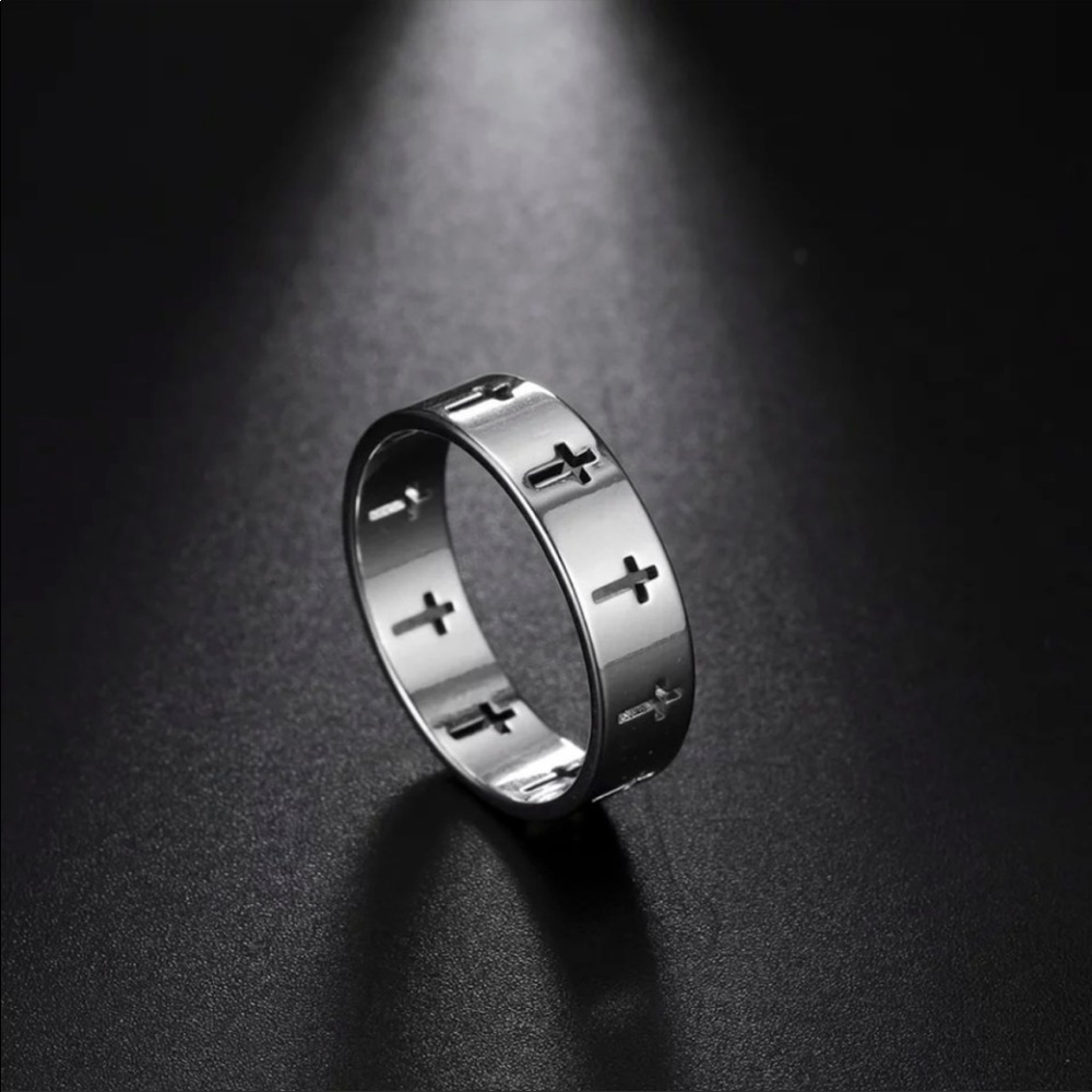 Stainless Steel Ring Silver Cross Women's Men's Ring Engagement Wedding Ring